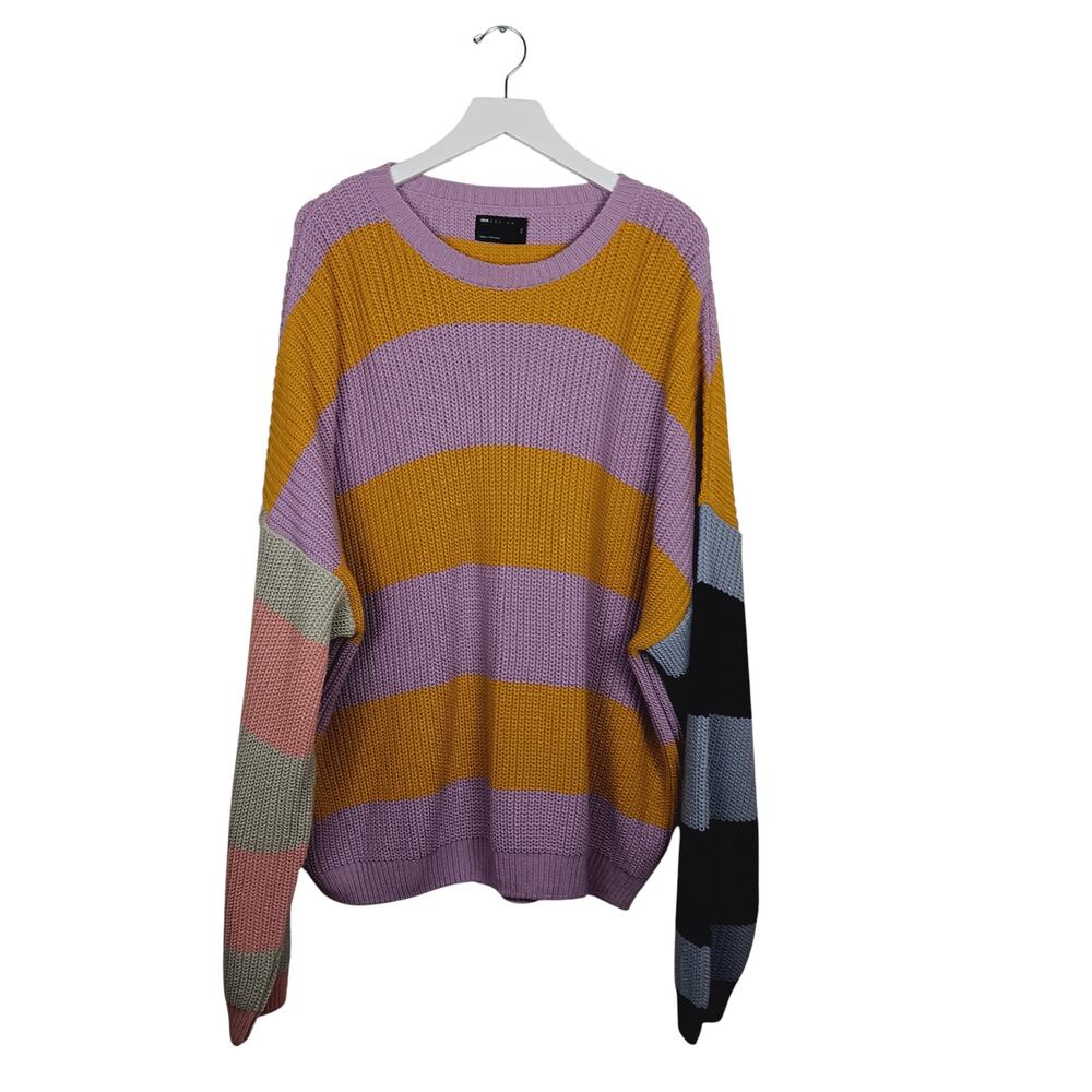ASOS DESIGNS Rib Knit Colorblock Sweater Lilac Yellow Blue Black - 2XL - Picture 2 of 9